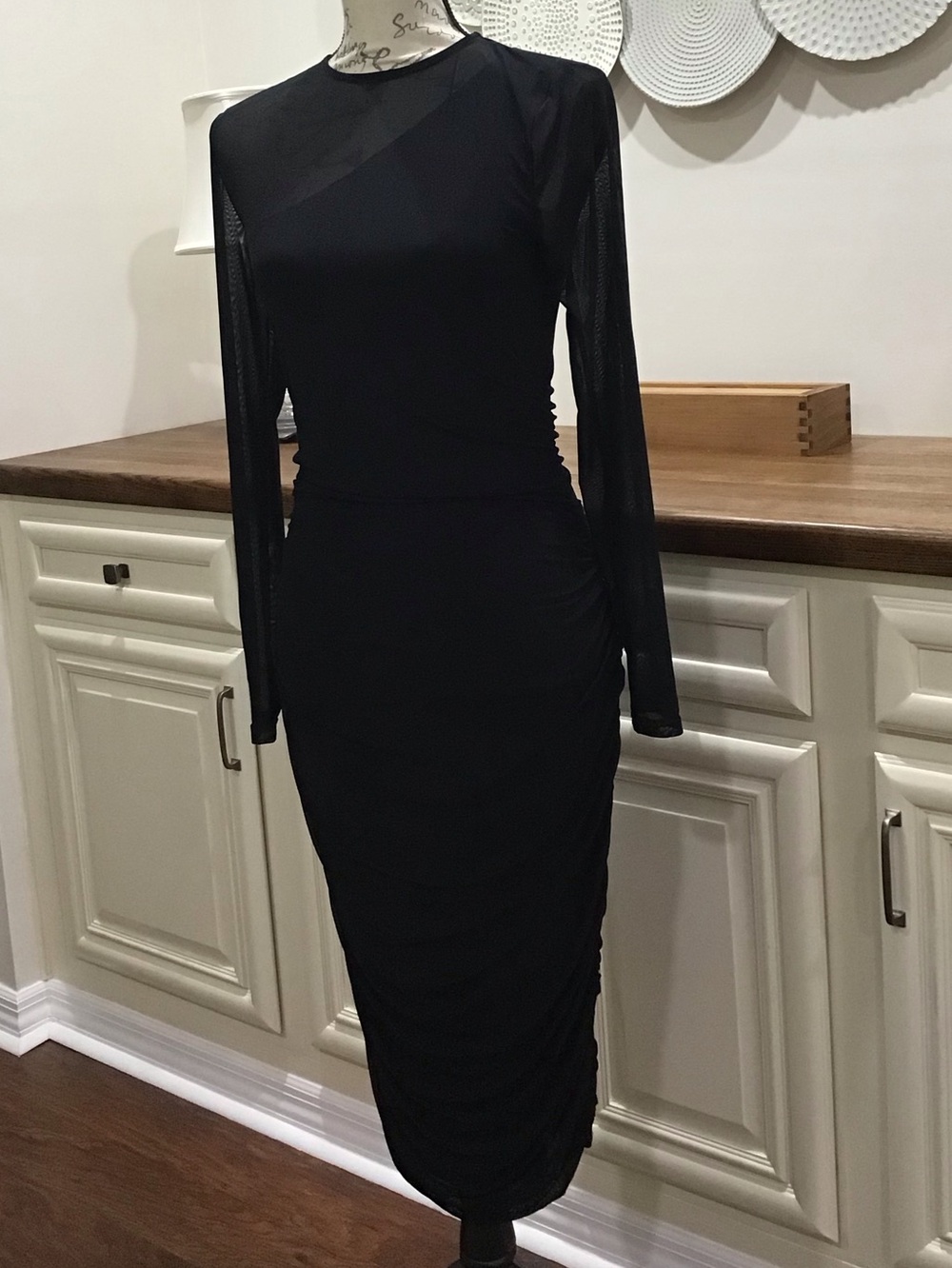 Sexy Back Bodycon Midi Dress with Sheer Yoke